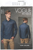 Vogue 1670 Rob Collins Men's Shirt with Topstich Detail, Uncut, F/Folded, Sewing Pattern Size 34-48