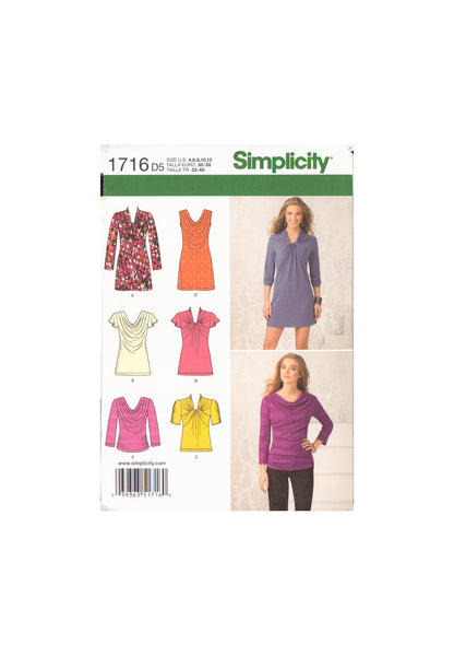 Vogue 1716 Sewing Pattern, Mini-Dress, Top, Tunic, Size 4-12, Uncut, Factory Folded