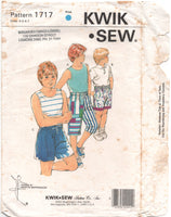 Kwik Sew 1717/ 1718 Boy's Shorts in Three Lengths, Uncut, F/Folded, Sewing Pattern Size 4-7 or 8-14