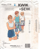 Kwik Sew 1717/ 1718 Boy's Shorts in Three Lengths, Uncut, F/Folded, Sewing Pattern Size 4-7 or 8-14