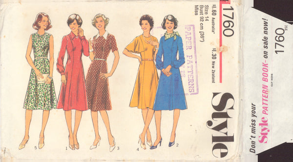 Style 1760 Sewing Pattern, Dress, Size 14, Uncut, Factory Folded