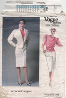 Vogue 1766 Emanuel Ungaro Lined Above Hip Jacket, Skirt and Blouse with Shoulder Drape, U/C, F/Folded, Sewing Pattern Size 12