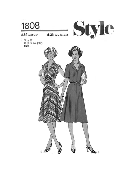 Style 1808 Sewing Pattern, Bias Dress, Size 14, Uncut, Factory Folded  The original envelope is missing.