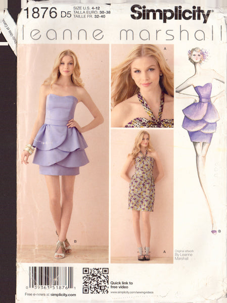 Simplicity 1876 Sewing Pattern, 2-length Dress, Size 4-12, Cut, Complete