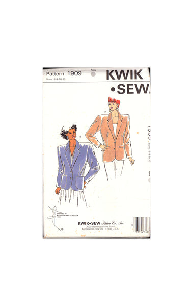 Kwik Sew 1909 Misses' Semi-Fitted, Lined or Unlined Blazer with Two Piece Sleeves, Uncut, Factory Folded Sewing Pattern Size 6-12