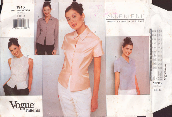 Vogue 1915 Sewing Pattern Blouse, Size 8-10-12, Cut, Complete