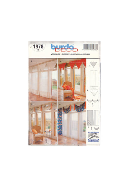 Burda 1978 Sewing Pattern, Curtains, Uncut, Factory Folded