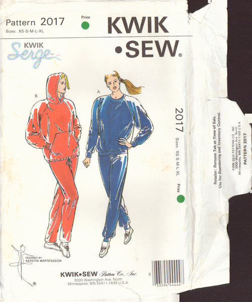 Kwik Sew 2017 Sewing Patterns, Misses' Jogging Suit, XS-S-M-L-XL, Partially Cut, Complete