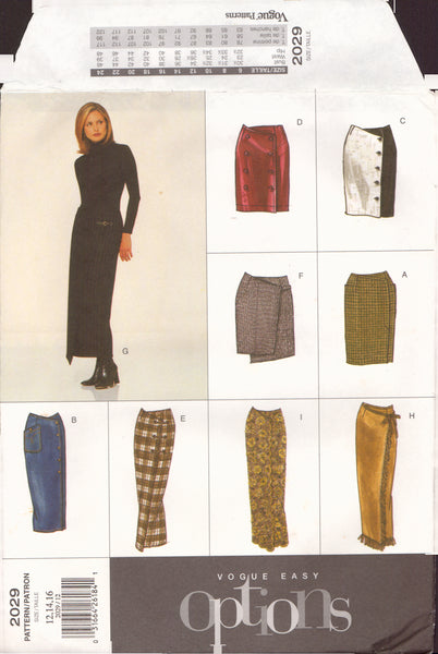 Vogue 2029 Sewing Pattern Misses' Skirts, 12-14-16, Cut, Complete