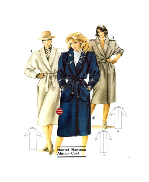 Neue Mode 20343 Long, Raglan Sleeve Coat with Collar Variations & Shoulder Tabs, Uncut, Factory Folded, Sewing Pattern Multi Size 10-24