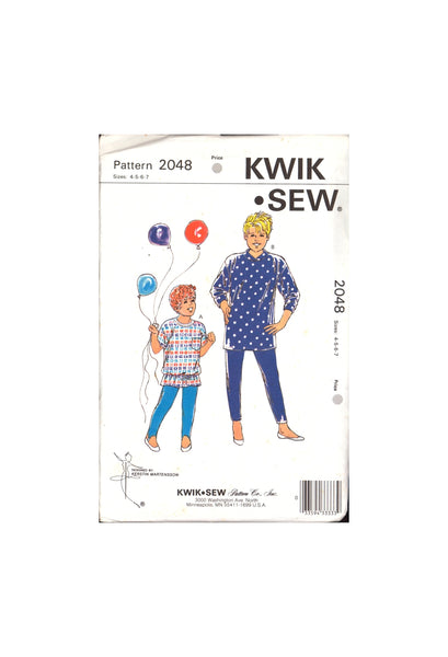 Kwik Sew 2048 Girls' Pants, Tops, Uncut, Factory Folded, Sewing Pattern, Size 4-5-6-7