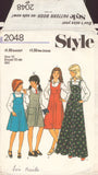 Style 2048 Sewing Pattern Girls' Pinafore, Size 10, Cut, Complete