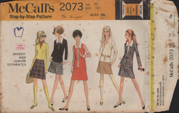 McCall's 2073 Sewing Pattern, Jacket, Skirt, Blouse, Vest, Size 10, Cut Complete
