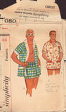 Simplicity 2080 Sewing Pattern, Men's Beach Set, Size Small (34-36), Uncut, Factory Folded