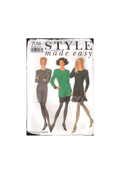 Style 2168 Semi-Fitted Dresses with Round Neckline, Optional Flounced Lower Edge, Uncut, Factory Folded Sewing Pattern Multi Size 8-18