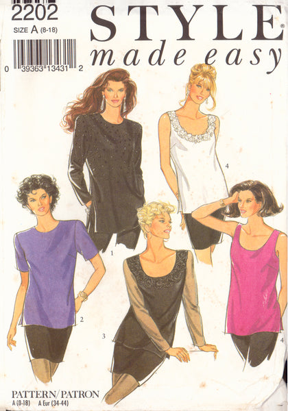 Style 2202, Misses' Tops, Sewing Pattern, Size 8-16, Partially Cut, Complete