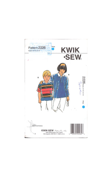Kwik Sew 2226 Sewing Pattern Boys' Girls' Shirts Size 8-14 Uncut Factory Folded