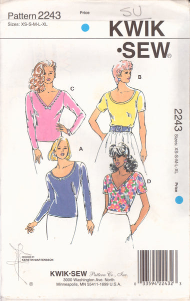 Kwik Sew 2243 Sewing Pattern, Misses' Tops, Size XS-XL, Cut, Complete