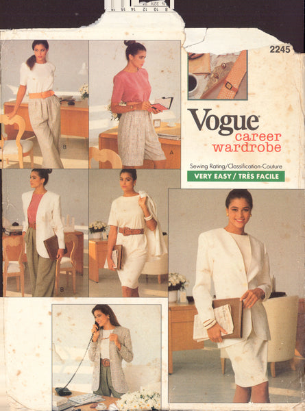 Vogue 2245 Sewing Pattern, Jacket, Dress, Top, Shorts and Pants, Size 12-14, Partially Cut, Complete