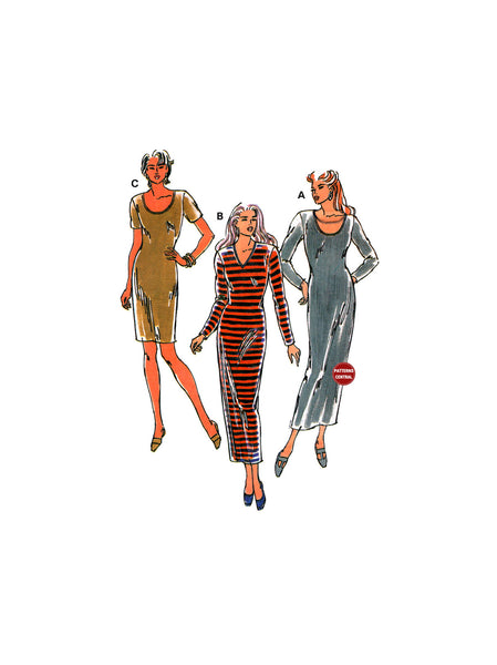 Kwik Sew 2287 Close Fitting, Scoop or V-Neckline Dress in Two Lengths, Uncut, Factory Folded, Sewing Pattern Size 8-18