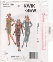 Kwik Sew 2287 Close Fitting, Scoop or V-Neckline Dress in Two Lengths, Uncut, Factory Folded, Sewing Pattern Size 8-18