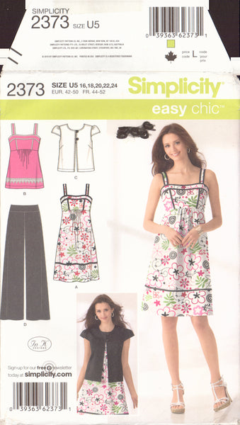 Simplicity 2373 Sewing Pattern, Dress, Pants, Top, Jacket, Size 16-24, Uncut, Factory Folded