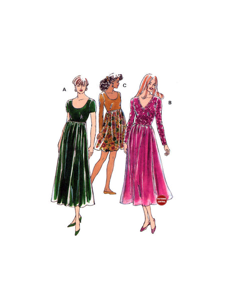 Kwik Sew 2400 Close Fitting Empire Dress with Flared Skirt, Uncut, Factory Folded, Sewing Pattern Size 8-22