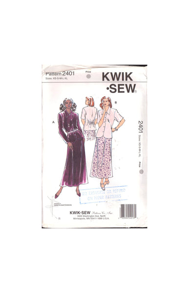 Kwik Sew 2401 Sewing Pattern Blouse Skirt XS-S-M-L-XL Uncut Factory Folded