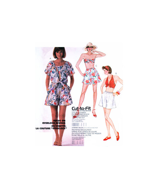 McCall's 2501 Halter, Front Tie Up or Bandeau Tops and Gathered Shorts, Uncut, F/Folded Sewing Pattern Size 8-12