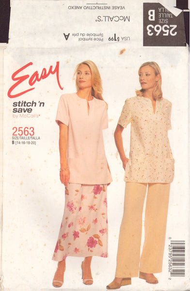 McCall's 2563 Sewing Pattern, Top, Pants and Skirt, Size 14-16-18-20, Partially Cut, Complete