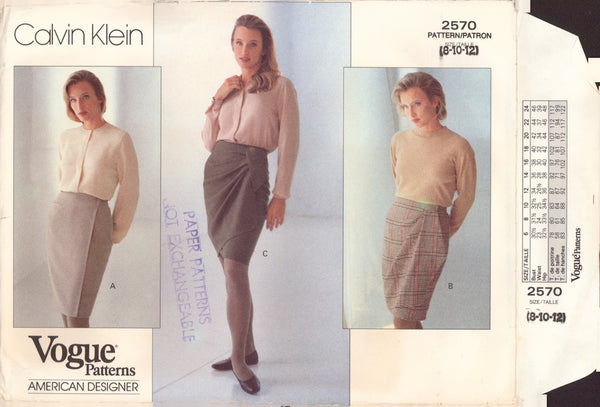 Vogue 2570 Sewing Pattern, Skirt, Size 8-10-12, Partially Cut, Complete