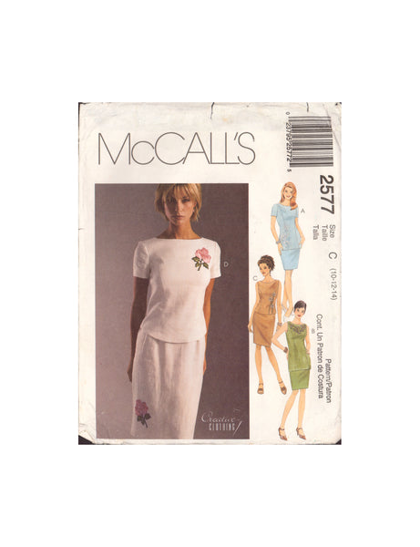 McCall's 2577 Sewing Pattern, Top and Skirt, Size Size 10-12, Cut, Complete