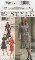 Style 2667 High Waist Dress with Three Quarter Length Sleeves, Uncut, Factory Folded, Sewing Pattern Size 8-18
