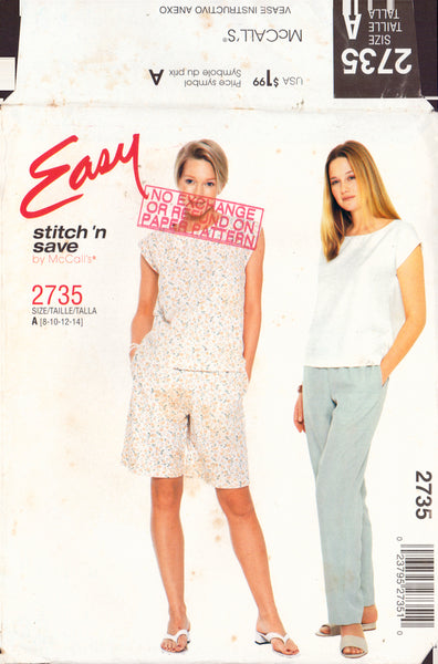 McCall's 2735 Sewing Pattern Top Pants Shorts Size 8-14 Uncut Factory Folded