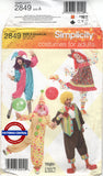 Simplicity 2849 Unisex Clown, Jester Costumes, Uncut, Factory Folded, Multi Sized