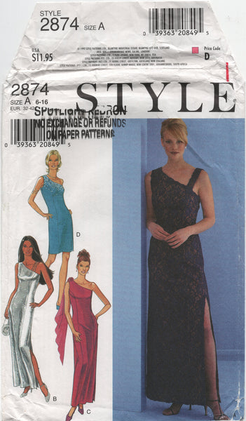 Style 2874 One Shoulder Evening Dress in Two Lengths, Uncut, F/Folded, Patterns Central Style 2874 One Shoulder Evening Dress in Two Lengths, Uncut, F/Folded, Patterns Central
