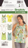 Simplicity 2892 Sewing Pattern, Tops & Tie Belt, Size 14-22, Uncut, Factory Folded