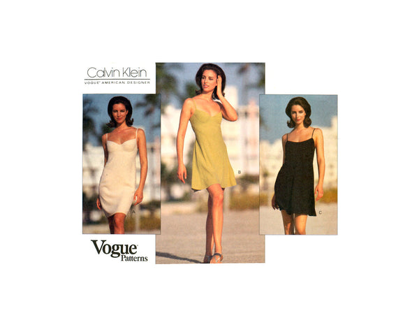 Vogue American Designer 2900 Calvin Klein Bustier Style Dress with Straight or A-Line Skirt, Partially Cut, Complete Sewing Pattern Size 6-10 or 12-14