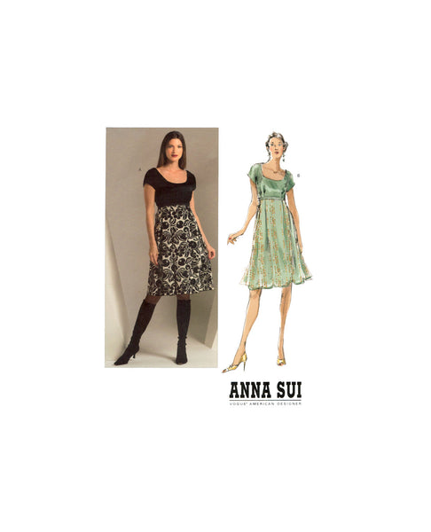 Vogue 2927 Anna Sui A-Line Empire Waist Dress, Uncut, F/Folded, Sewing Pattern Size 6-12