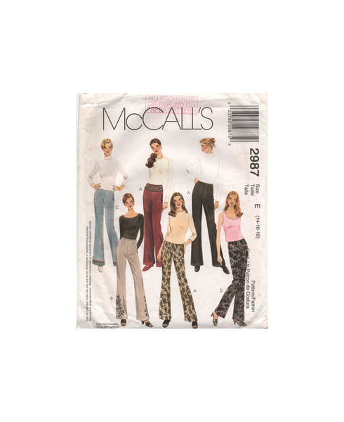 McCall's 2987 Sewing Pattern, Women's Bootleg Pants and Belt, Size 14-16-18, Cut, Complete