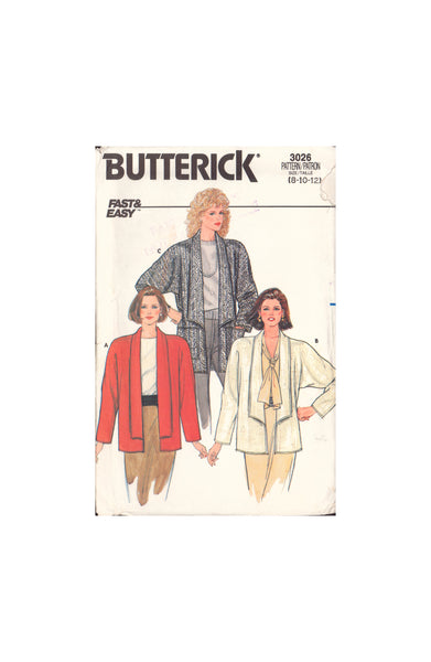 Butterick 3026 Sewing Pattern, Jacket, Size 8-10-12, Uncut, Factory Folded