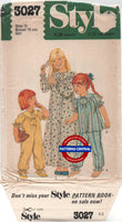 Style 3027 Child's Nightdress or Pyjamas, Uncut, Factory Folded Sewing Pattern Size 12 Breast 30 (76 cm)