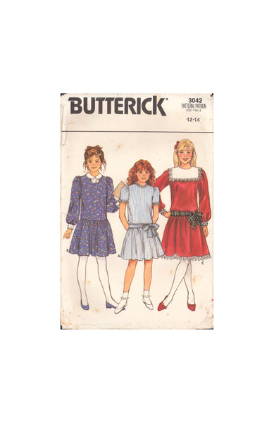 Butterick 3042 Sewing Pattern, Girls' Dress, Size 12-14, Partially Cut, Complete