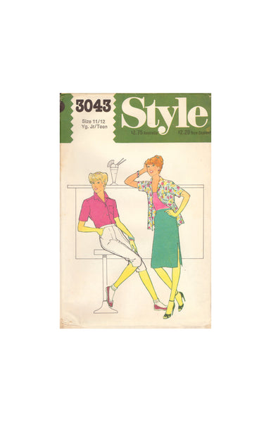 Style 3043 Sewing Pattern, Young Junior/Teen's Shirt, Skirt and Pants, Various Sizes and Conditions