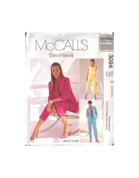 McCall's 3094 Sewing Pattern Jacket Size 12-14-16 Uncut Factory Folded