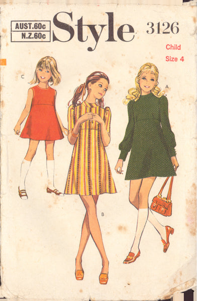 Style 3126 Sewing Pattern, Girls' Dress, Size 4, Cut, Complete