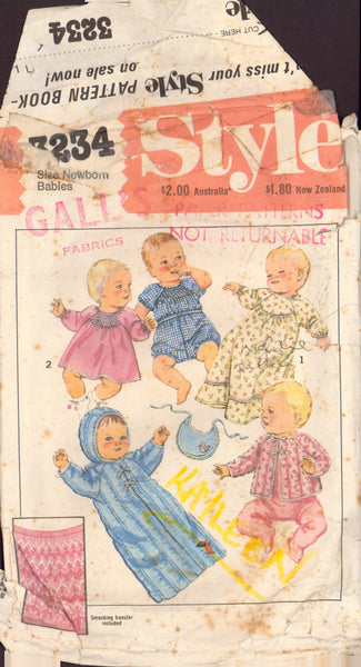Style 3234 Sewing Pattern, Babies' Layette, Size Newborn, Cut, Complete