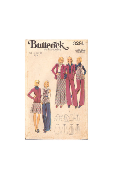 Butterick 3281 Sewing Pattern, Jacket, Skirt and Pants, Size 14, Uncut, Incomplete