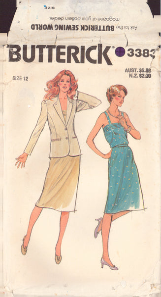 Butterick 3383 Sewing Pattern, Jacket, Dress and Belt, Size 12, Partially Cut, Complete