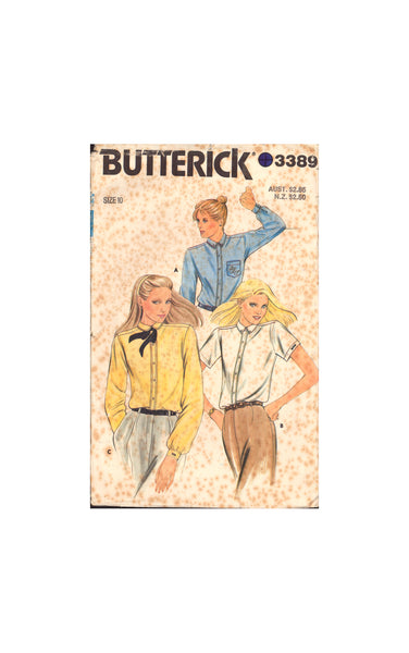 Butterick 3389 Loose Fitting Blouses with Pointed or Shaped Collar and Two Sleeve Lengths, Sewing Pattern Size 10 CUT